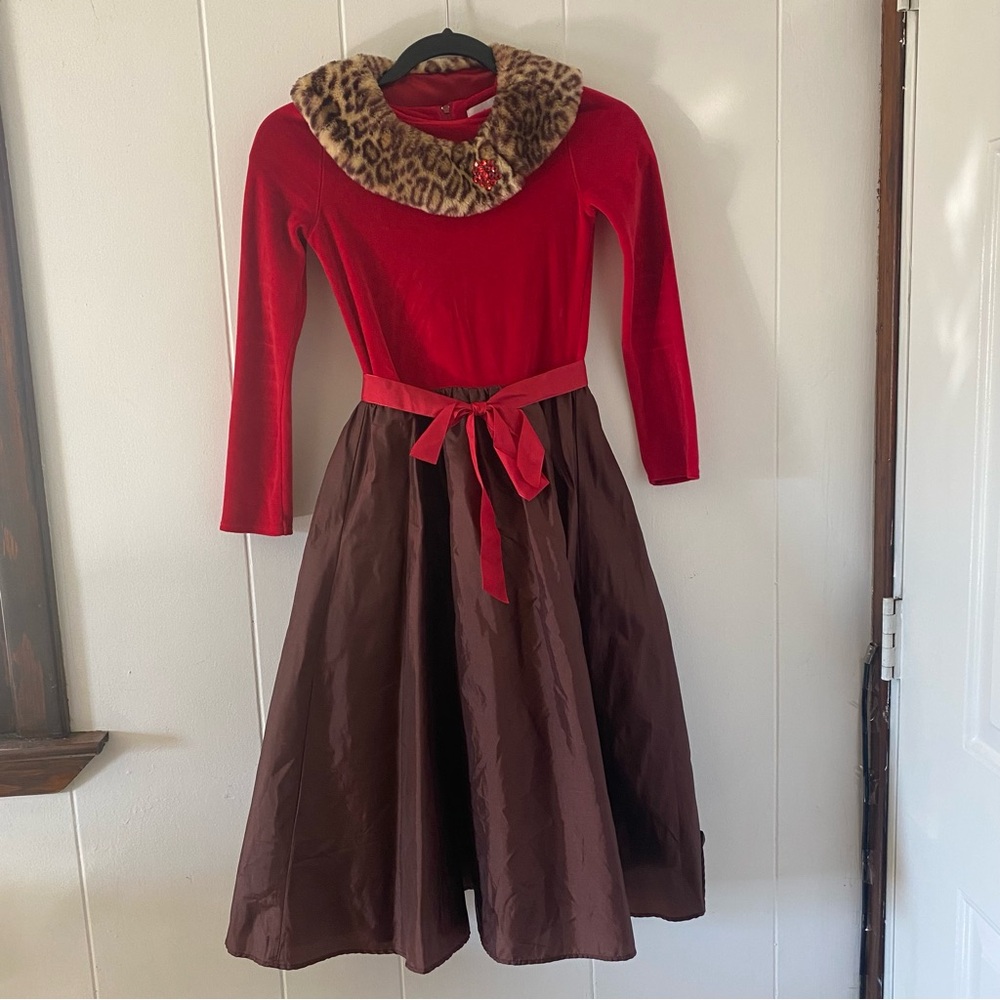 American Girl Doll Red Velvet and Cheetah Print Dress - size - girls 10